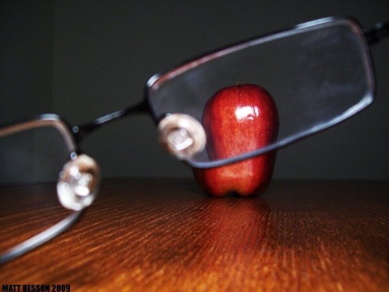 Red Apple under Glasses
