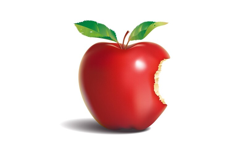 red apple with bite mark