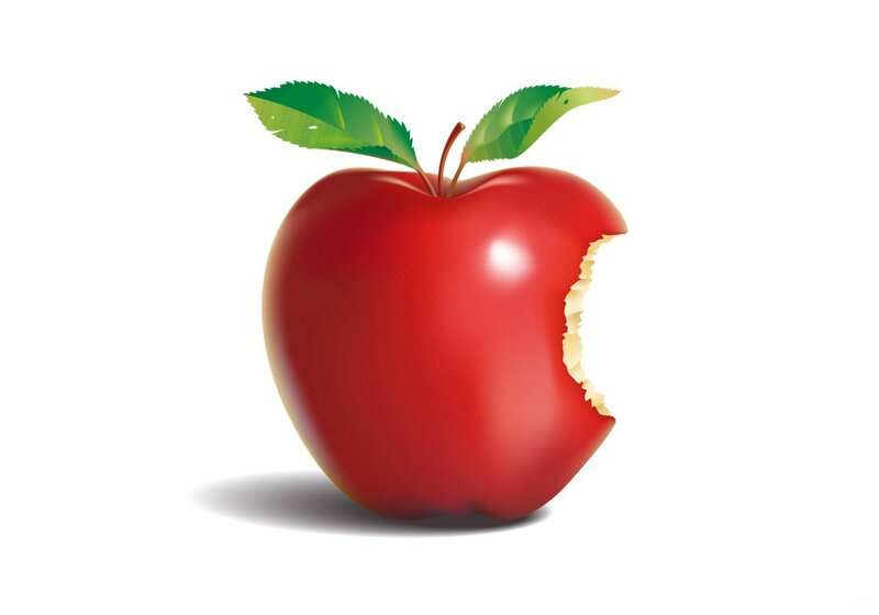 Red Apple with Bite — Neutral, Digital Art