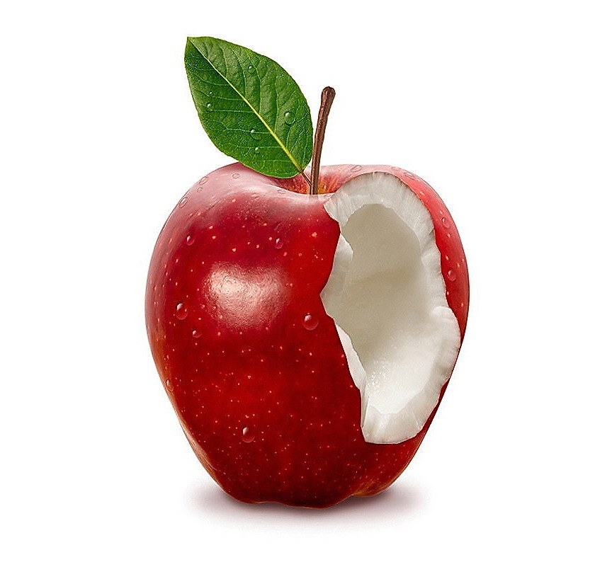 red apple with bite taken
