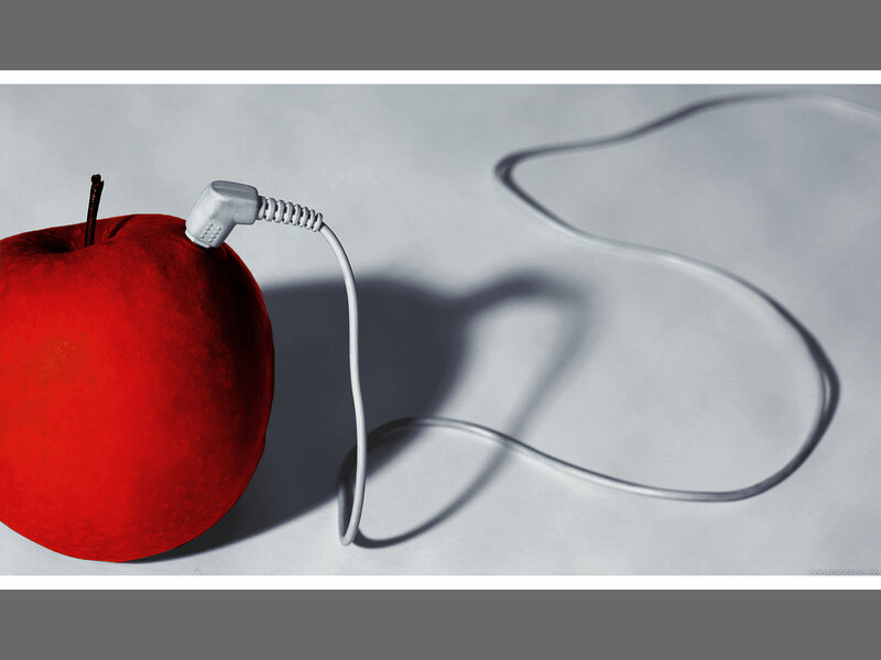 red apple with cable