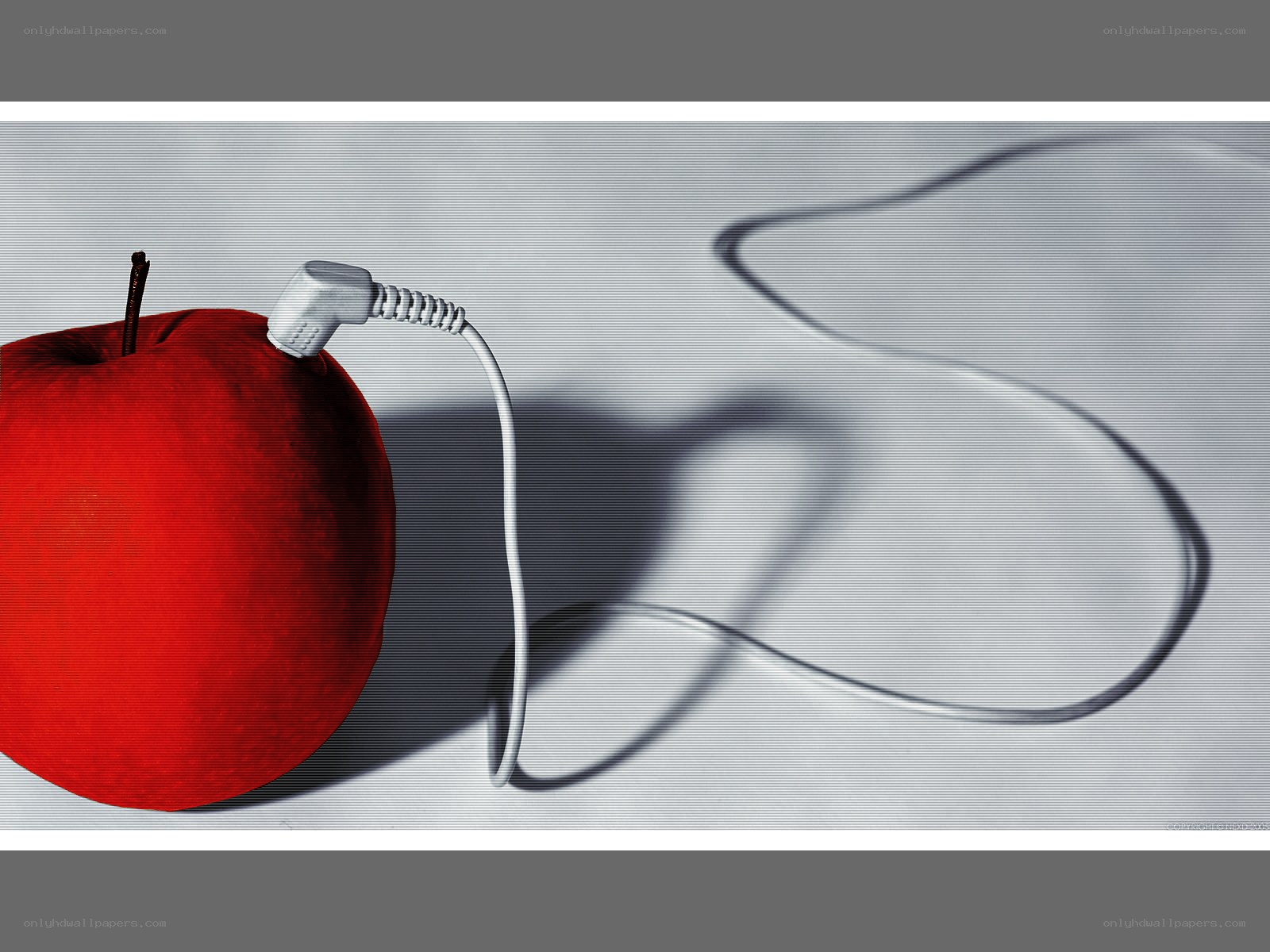 red apple with cable