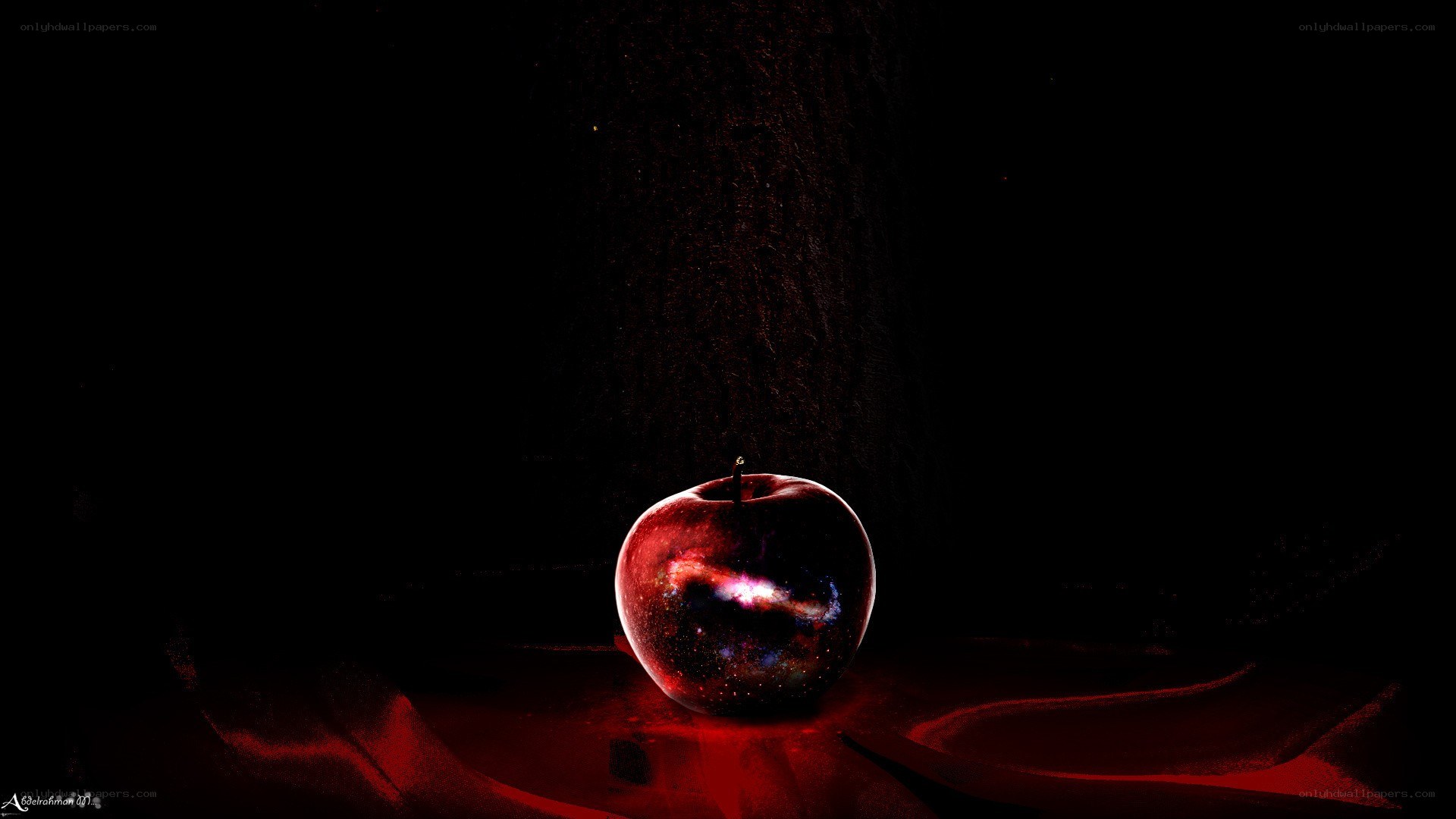 Red apple with galaxy inside