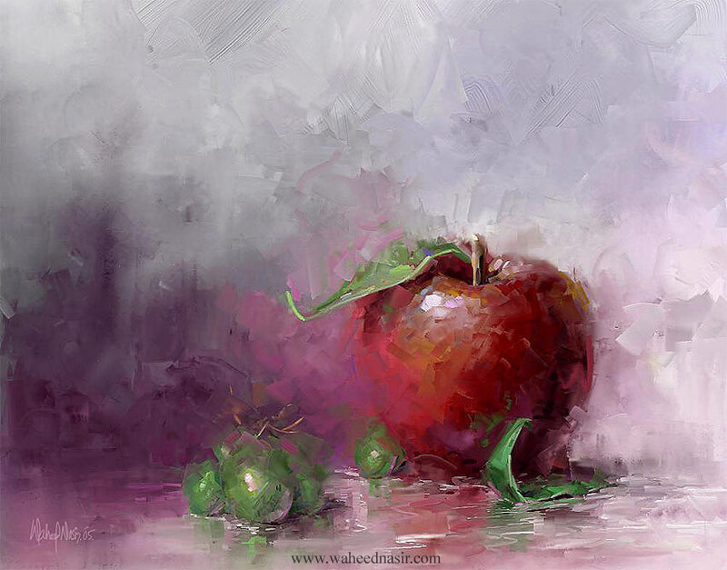 Red Apple with Grapes