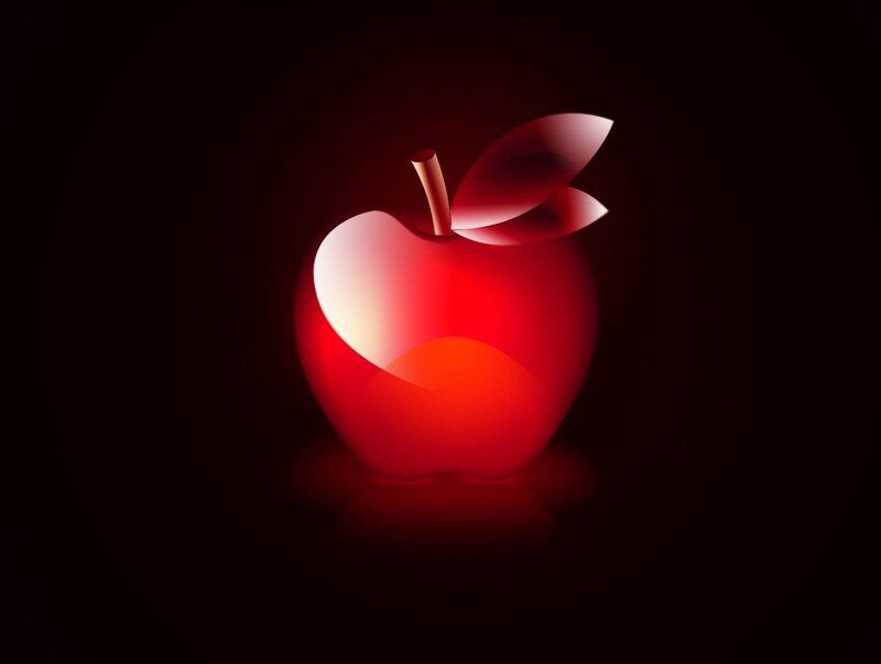 Red Apple with Leaf — Dramatic, Digital Art