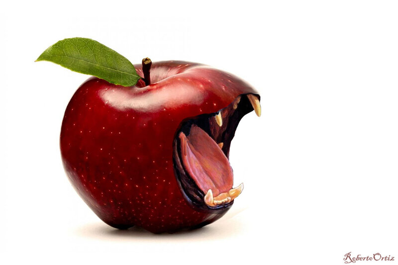 Red Apple with Mouth — Surreal