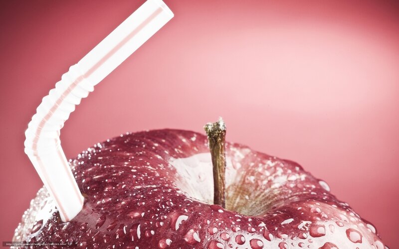 Red Apple with Straw