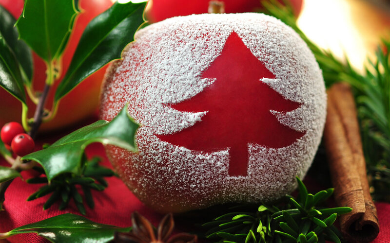 Red Apple with Tree Design — Festive