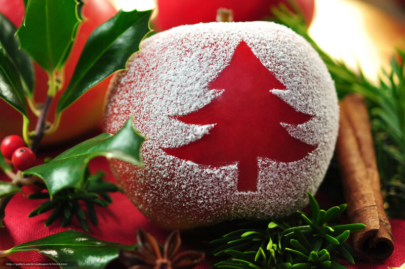 Red Apple with Tree Design — Festive, Winter, Photograph