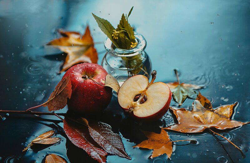Red Apples and Leaves — Blue