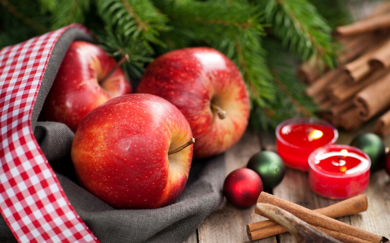 Red Apples in Cloth Bag