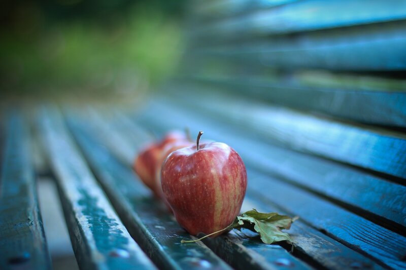Red Apples on Bench