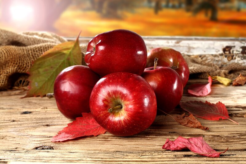 Red Apples on Wood — Autumnal