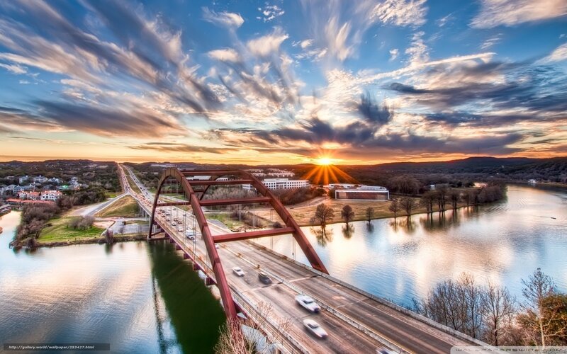 Red Arch Bridge at Sunset — Blue, Dramatic