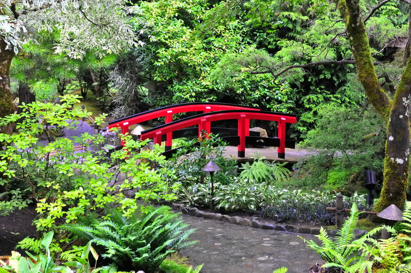 Red Arched Bridge — Green, Serene