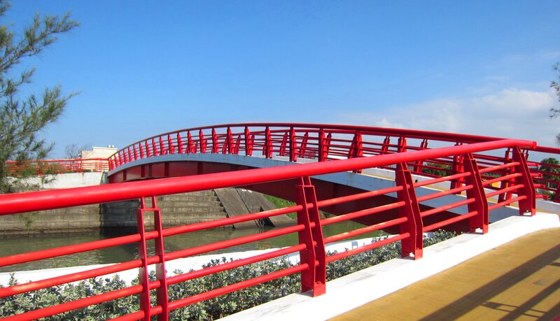Red Arched Bridge — Serene, Afternoon, Photograph, River