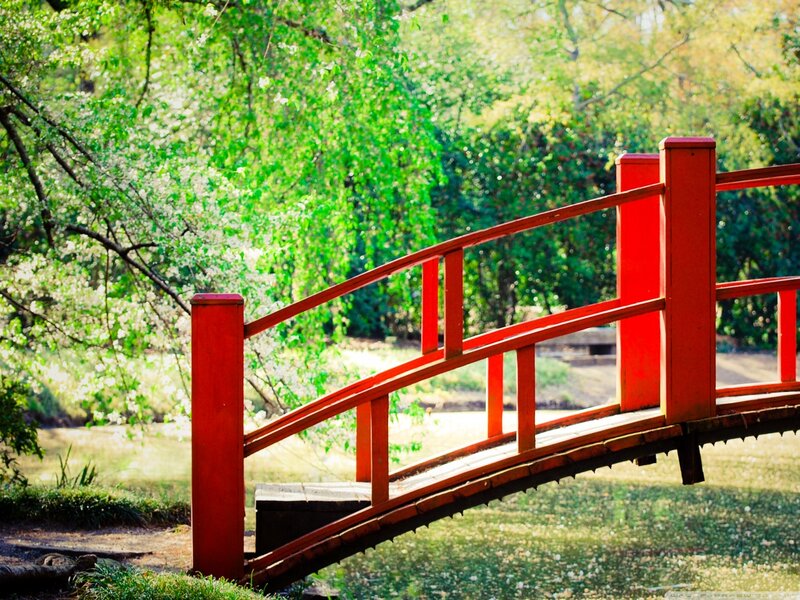 Red Arched Bridge — Serene, Afternoon, Photograph