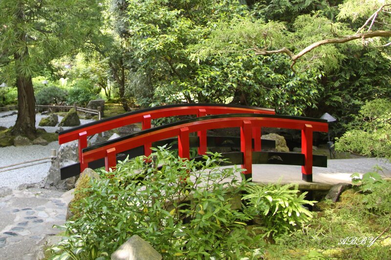 Red Arched Bridge — Serene, Afternoon, Photograph, Trees