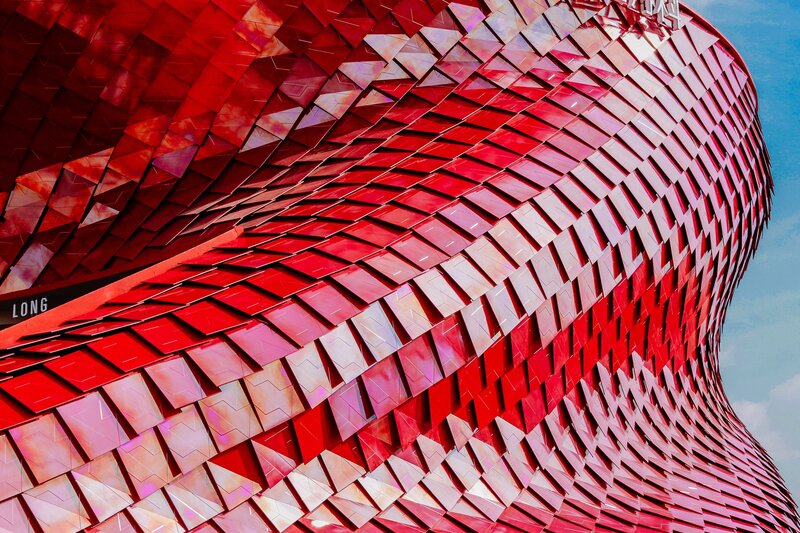 Red architectural facade