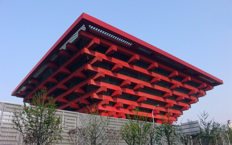 Red architectural structure