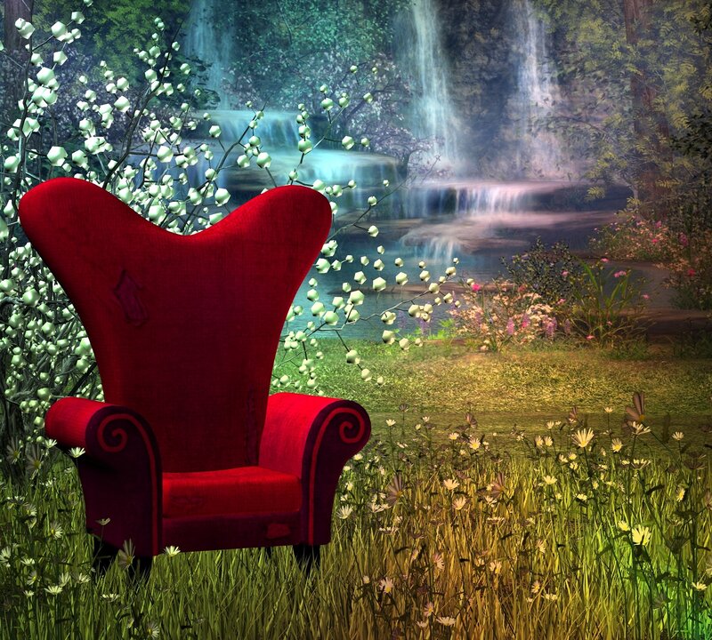 Red Armchair in Garden — Serene, Afternoon