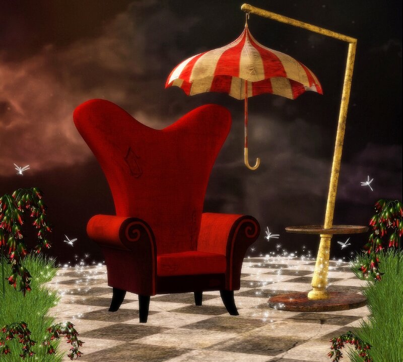 Red Armchair under Umbrella