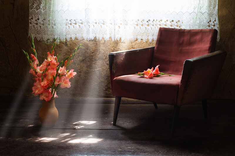 Red Armchair with Flowers