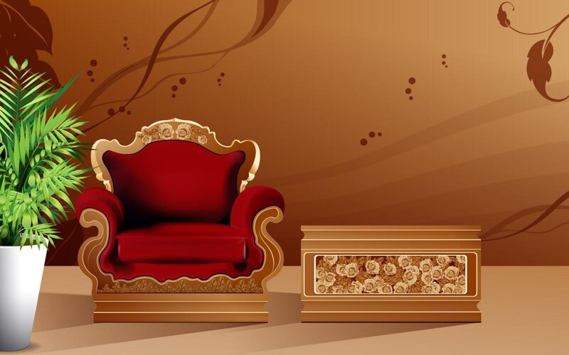 red armchair with plant