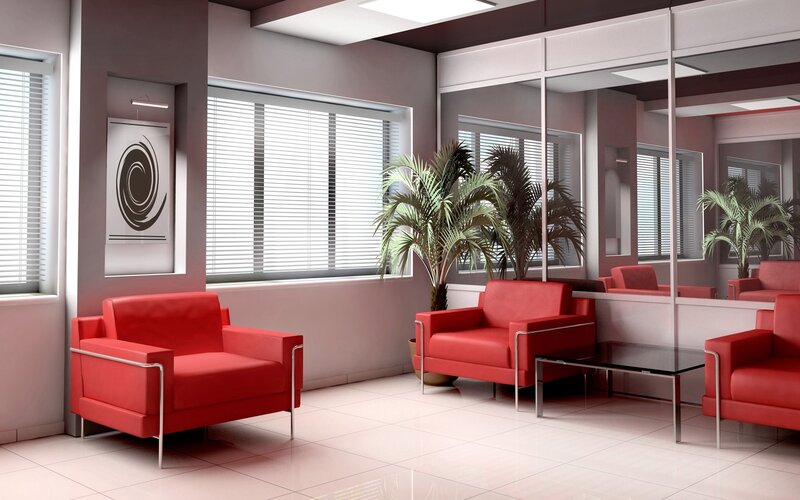 Red Armchairs in Lobby — Modern