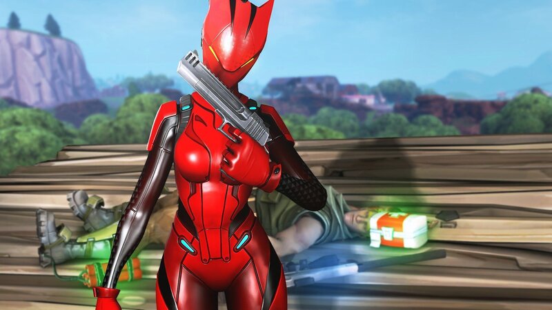 Red-armored Character Holding Gun