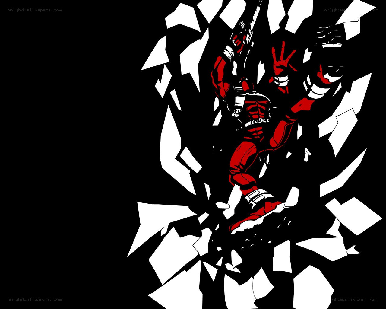 red armored figure breaking through