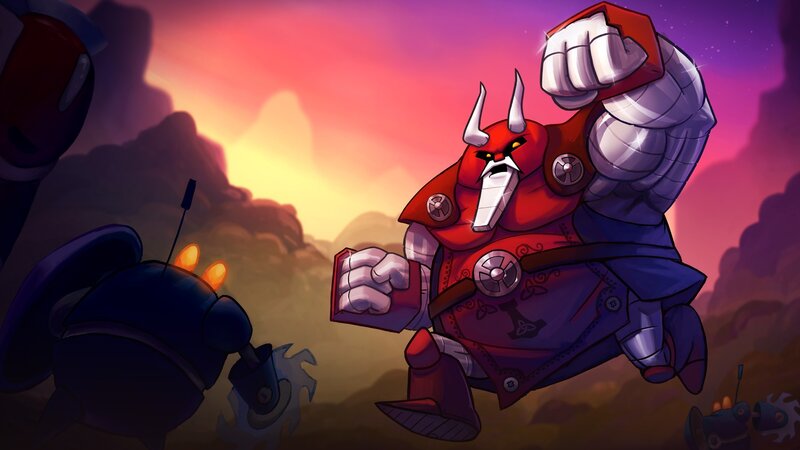 Red Armored Robot — Dramatic, Sunset