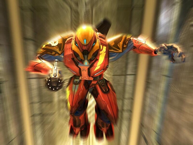 red armored robot in motion