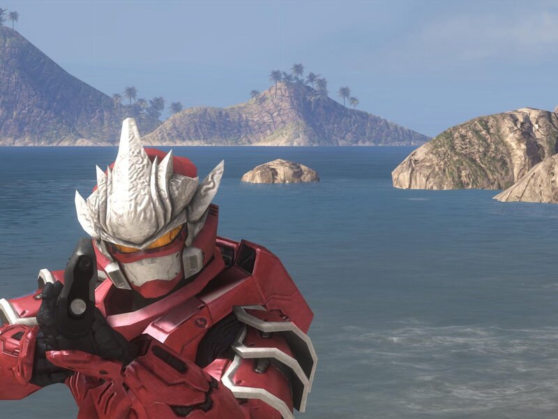 red armored soldier on island