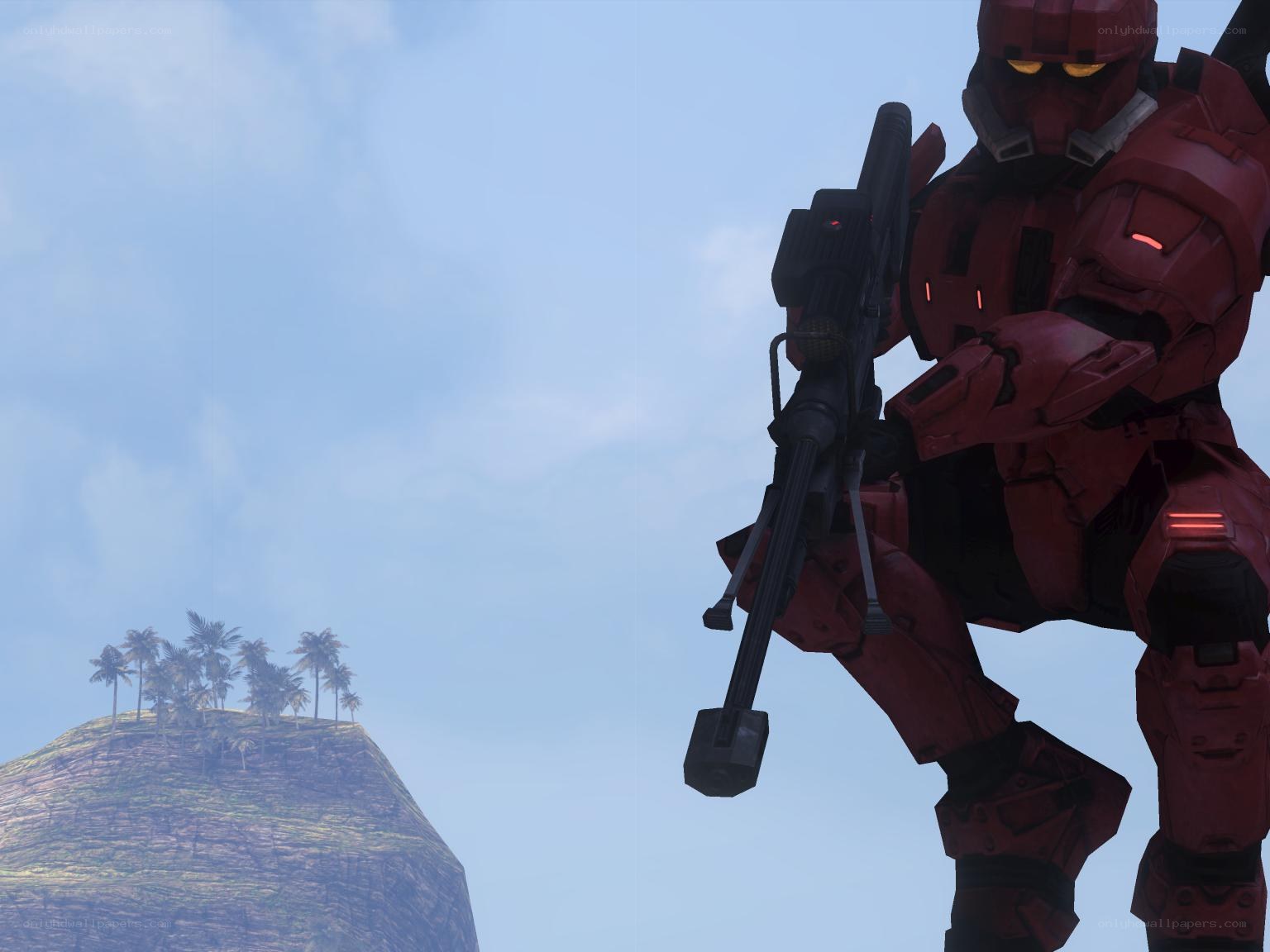 red armored soldier on island