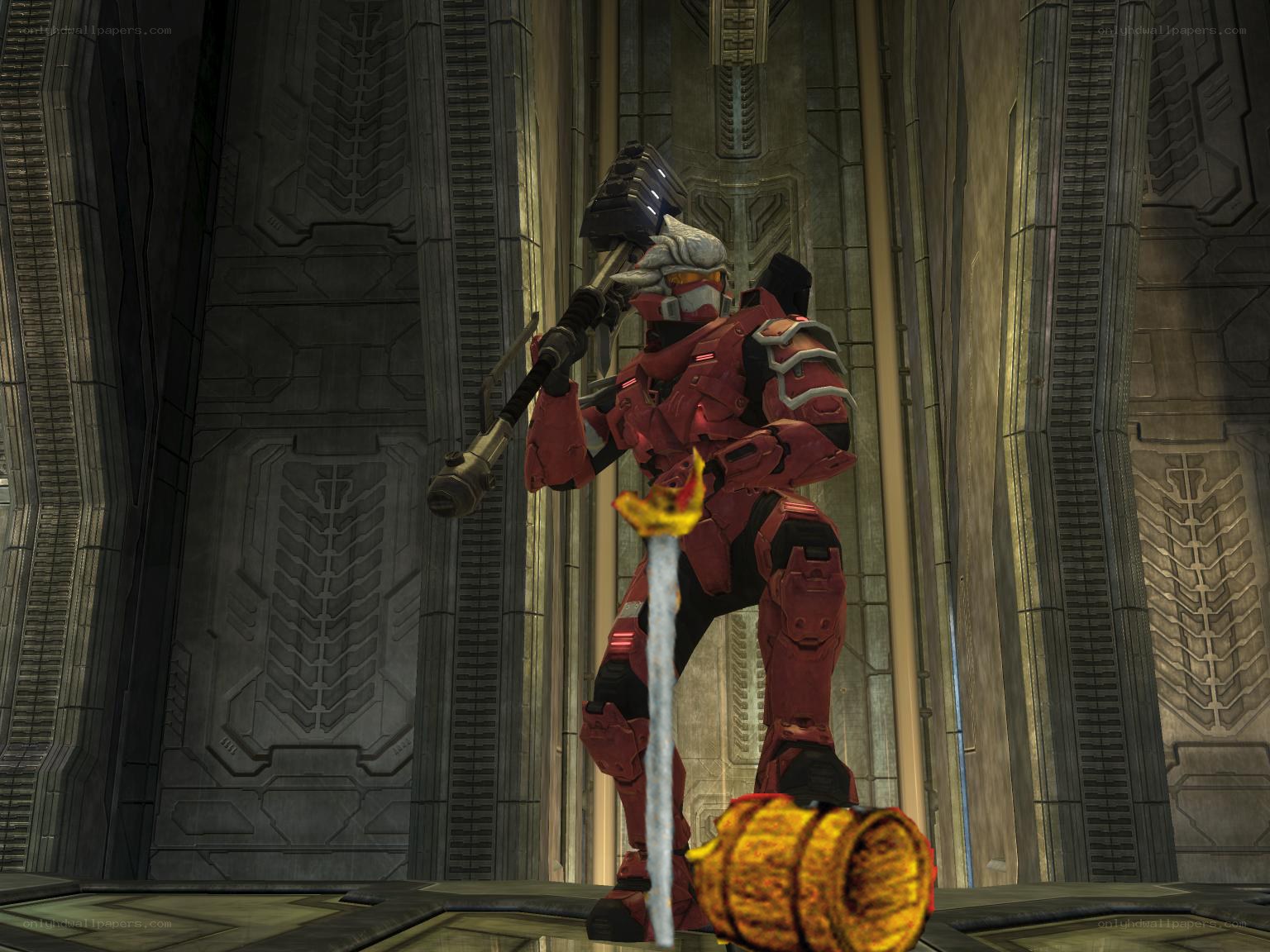red armored soldier with hammer