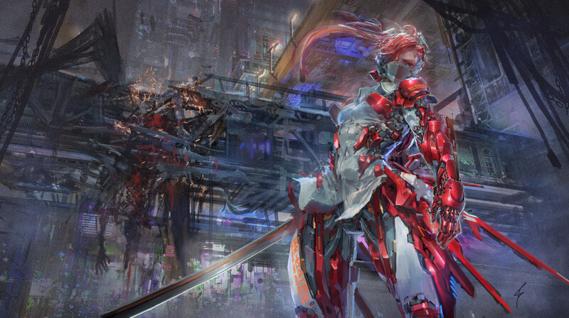 Red-armored Warrior — Red, Dramatic, Night, Digital Art
