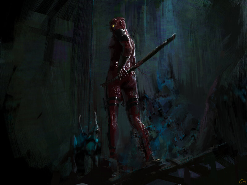 Red-armored Warrior — Red, Dramatic, Night