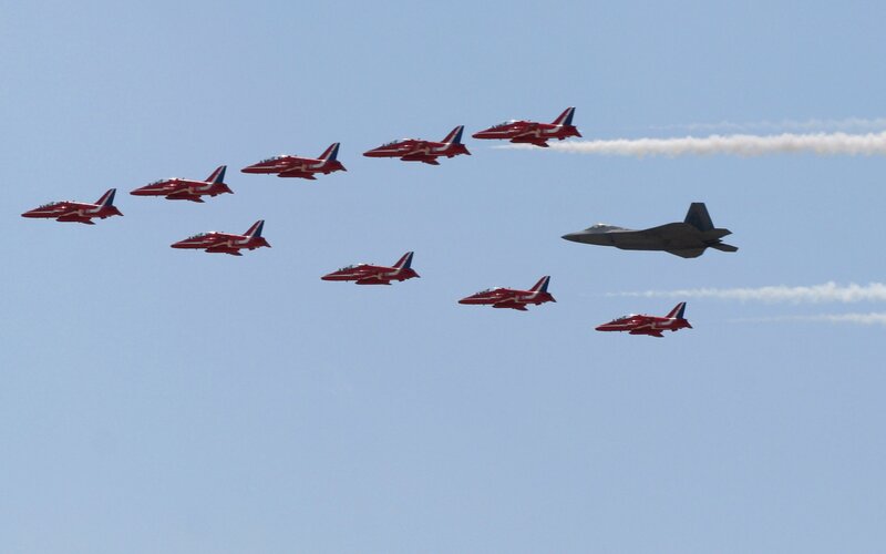 Red Arrows and F-22 Raptor flyover
