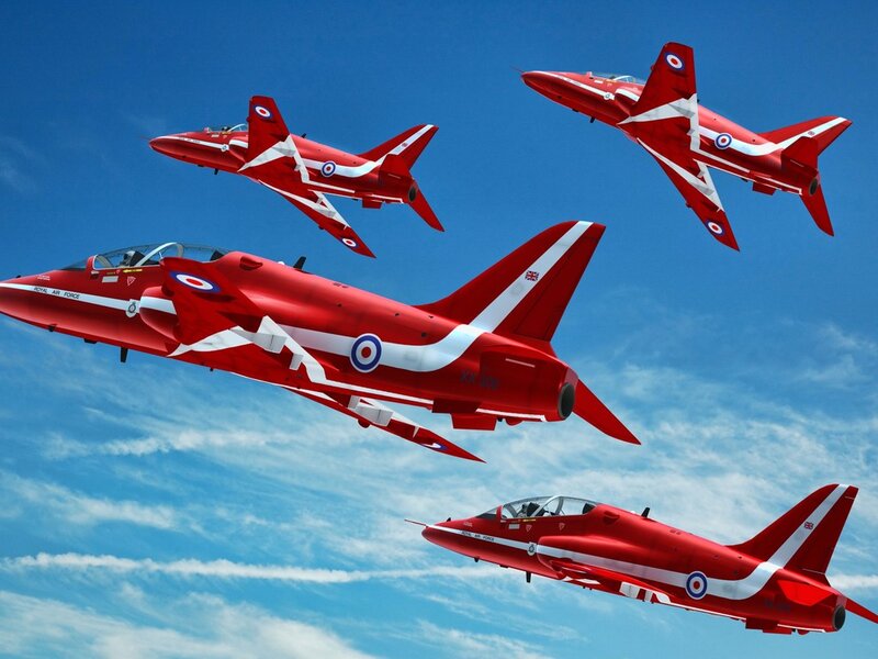 Red Arrows Jets in Formation — Dynamic, Afternoon, Photograph