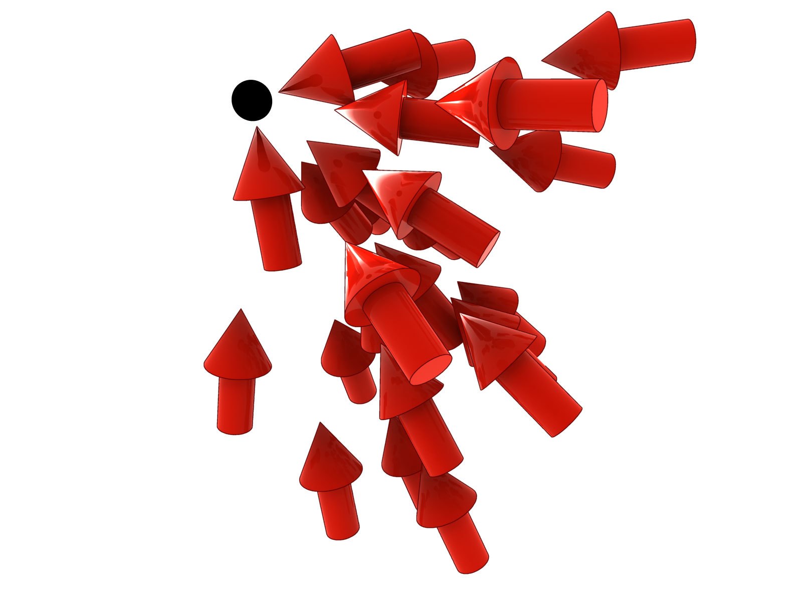 red arrows pointing to black dot