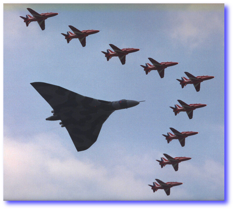 Red Arrows with Vulcan bomber