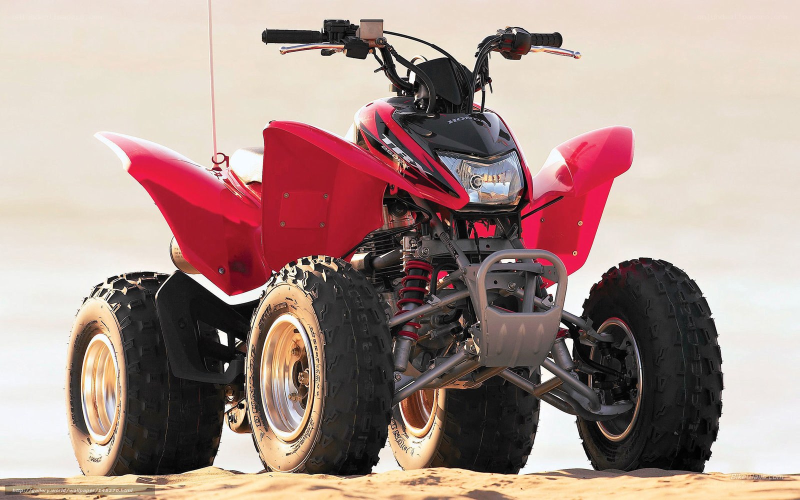 Red ATV on sandy beach