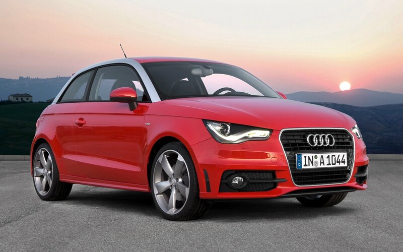 Red Audi A1 at sunset