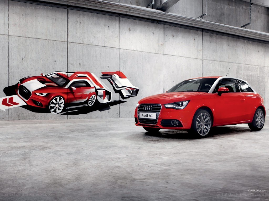 Red Audi A1 with mural