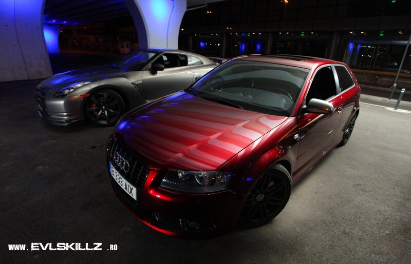 Red Audi A3 and Silver Nissan Gtr
