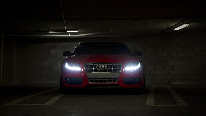 Red Audi Car — Dramatic, Night, Photograph