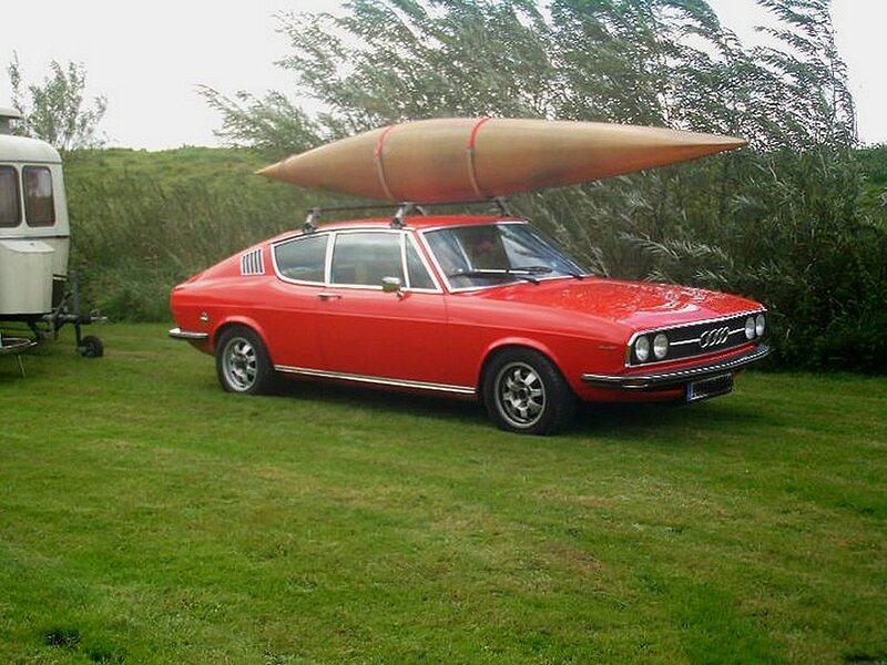 Red Audi Car with Kayak