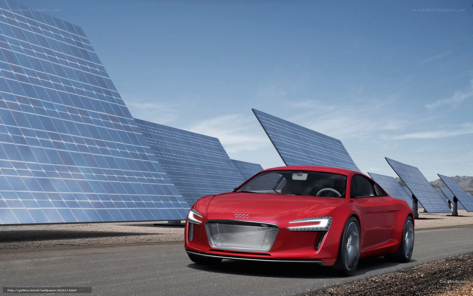 Red Audi concept car at solar farm