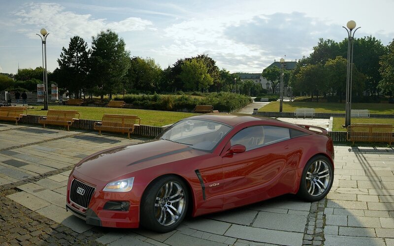 Red Audi Concept Car — Calm, Afternoon